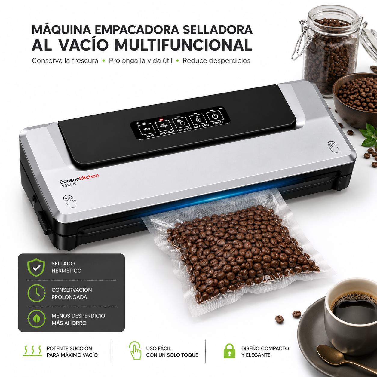 Maquina Empacadora Selladora al Vacio Multifuncional para Cafe y Alimentos