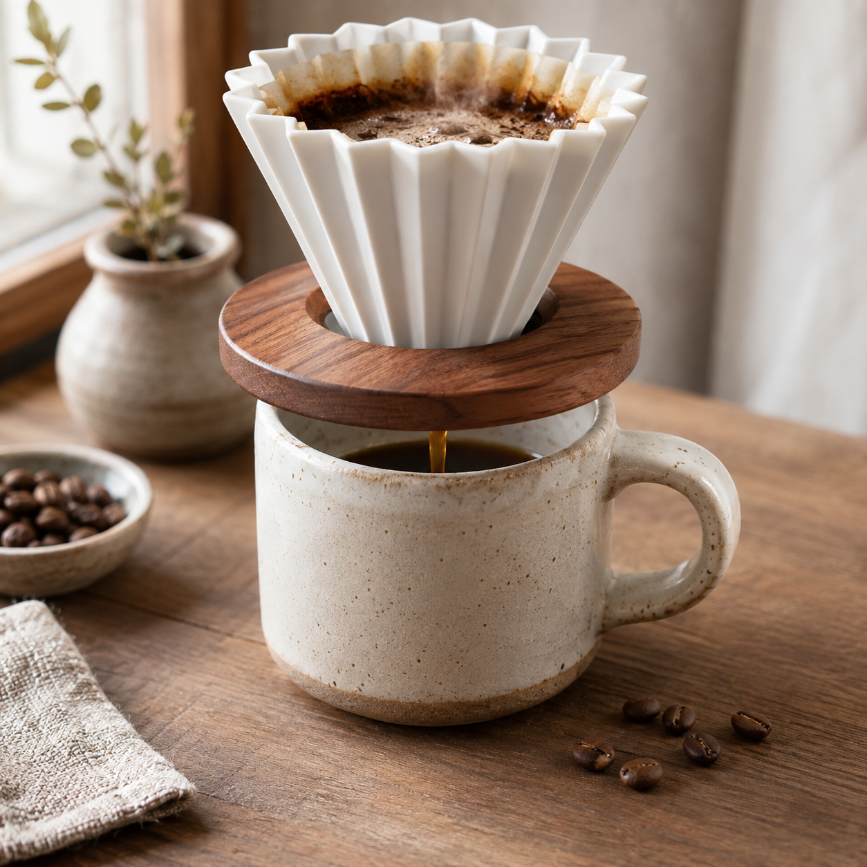 Base de Madera Compatible con Metodo V60 Dripper Origami
