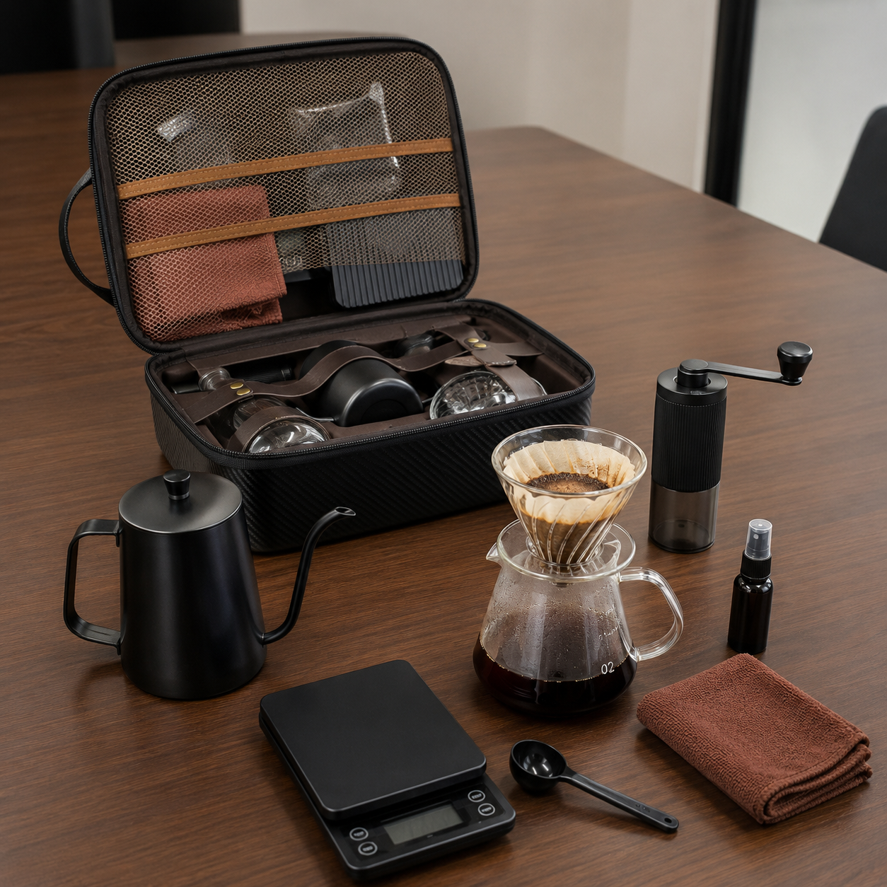 Kit Barista Portatil Para Cafe Filtrado Con Maleta