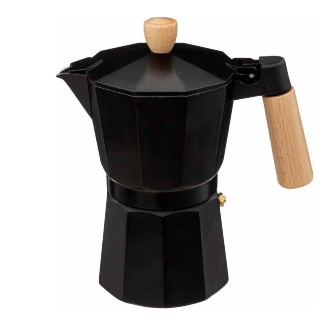 Moka Italiana Negra con Mango en Madera 3 Tazas 150ml