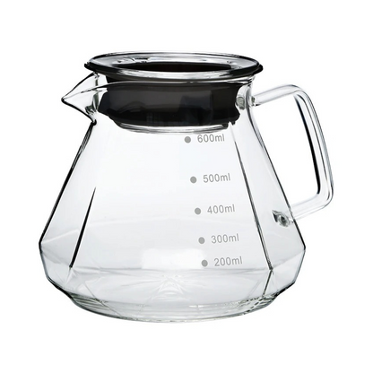 Servidor Transparente Diamantado para Café 600ml Vidrio Borosilicato con Tapa