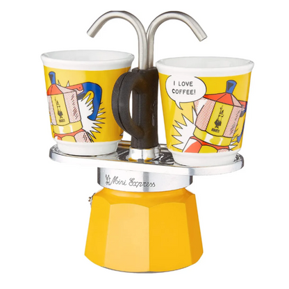 Bialetti Mini Express Lichtenstein Amarilla con 2 Tazas 250ml