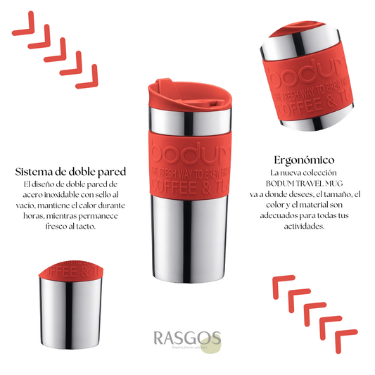 Termo Prensa Bodum Roja de Acero Inoxidable 450ml Práctica y Resistente