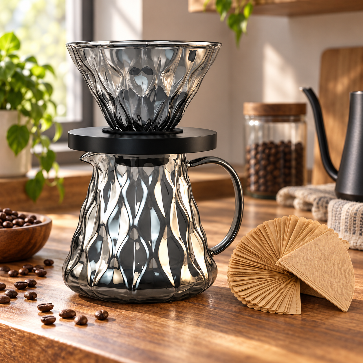 Kit Cafe V60 Diamante Server de Vidrio y Filtros