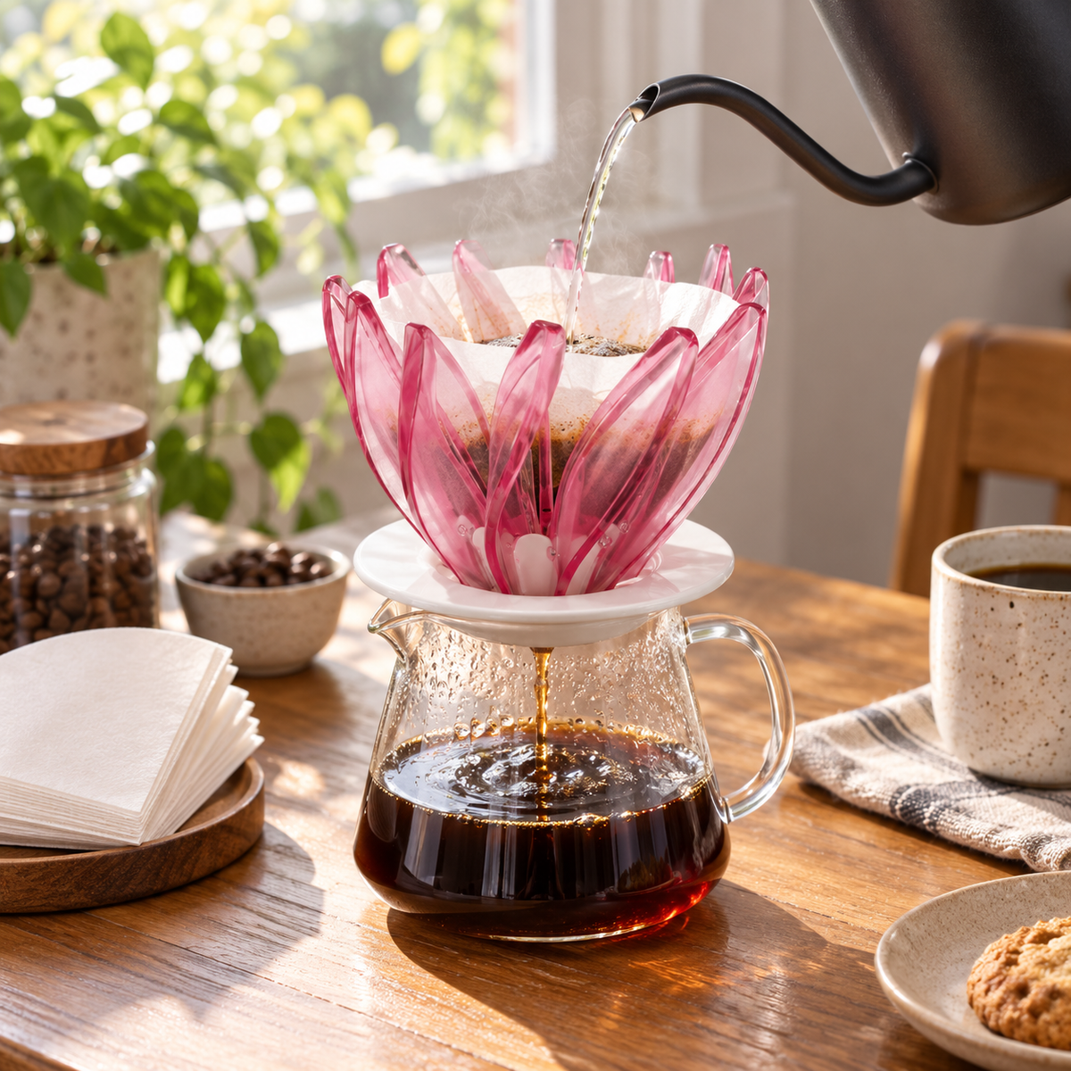 Metodo Tipo HARIO Suiren V60 02 Rosado Flor de Loto para Cafe Filtrado