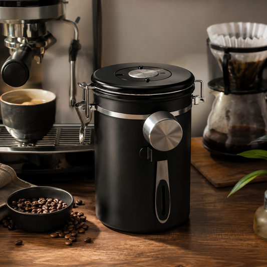 Recipiente de Cafe Hermetico Negro con Cuchara Medidora 700 g