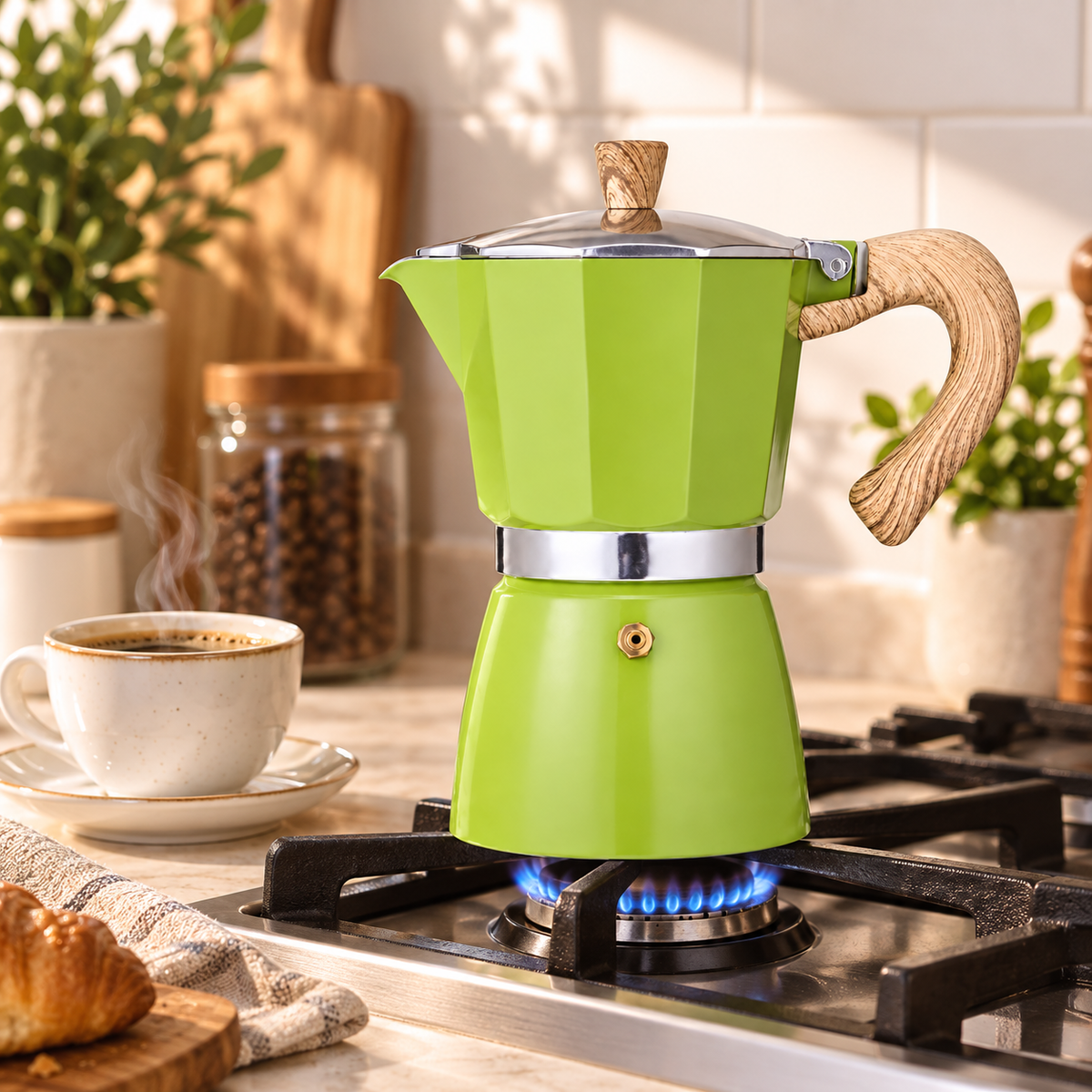 Cafetera Italiana Moka Verde Claro 300 ml  6 Tazas