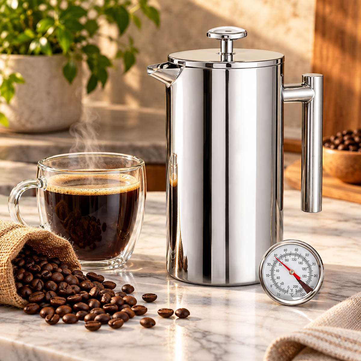 Prensa Francesa Mixpresso Acero Inoxidable con Termómetro 800ML