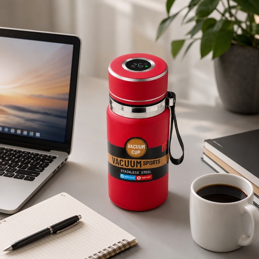 Termo Digital Rojo 600 ml con Medidor de Temperatura | Conserva Frio y Calor hasta 12 Horas