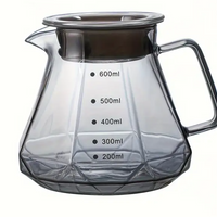 Servidor Transparente Diamantado para Café 600ml Vidrio Borosilicato con Tapa