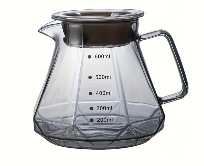 Servidor Transparente Diamantado para Café 600ml Vidrio Borosilicato con Tapa