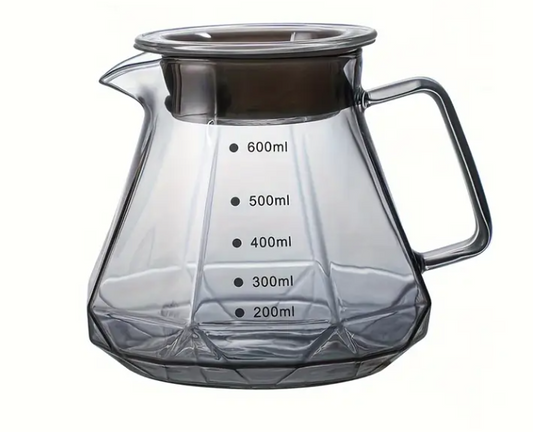 Servidor Transparente Diamantado para Café 600ml Vidrio Borosilicato con Tapa