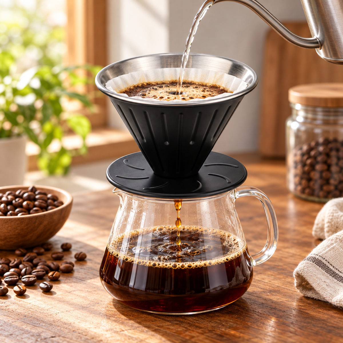 Cafetera Dripper V60 02 Acero Negro para Cafe Filtrado