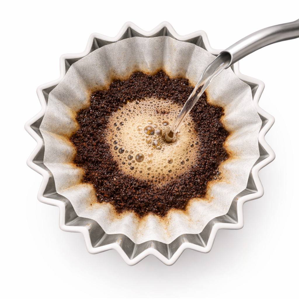 Cafetera Dripper Origami Negro Flower Ceramico 01 con Base de Madera