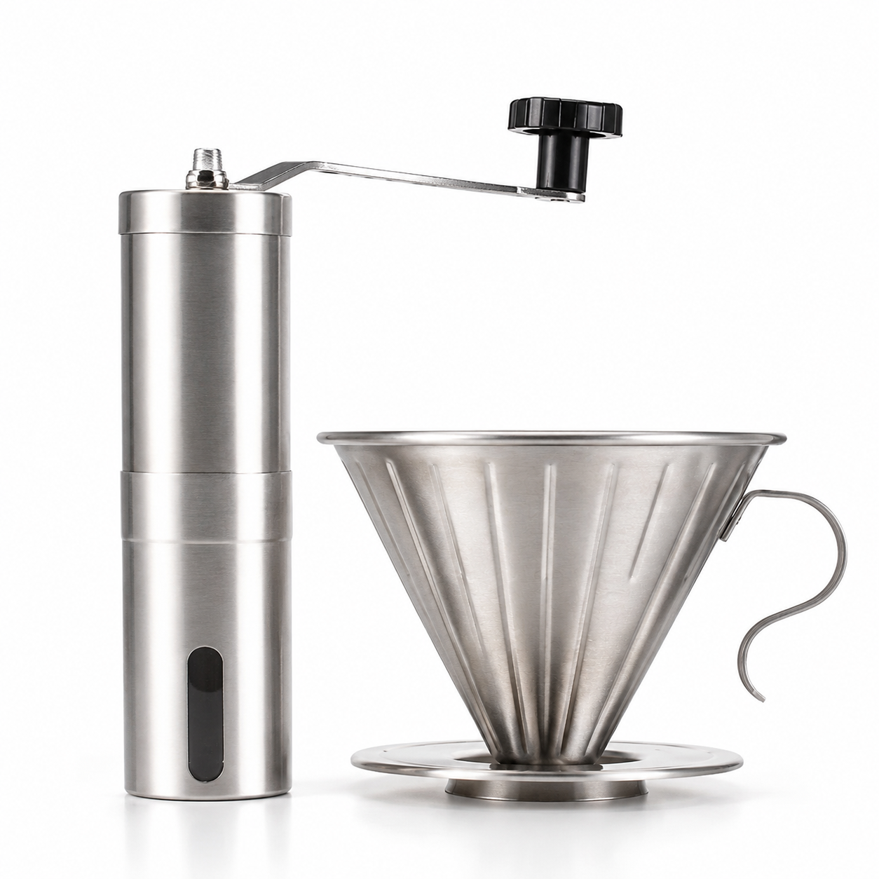 Kit Cafe Viajero Cafetera Dripper V60 con Molino Manual de Acero