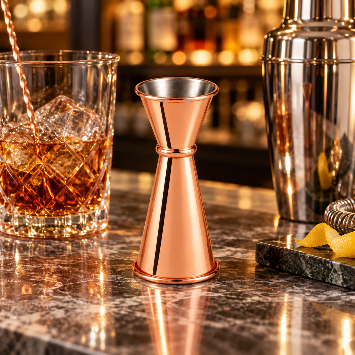Jigger Medidor de Coctel Doble Oro Rosa