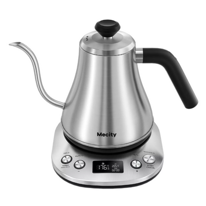Mecity Hervidor Eléctrico Cuello Cisne Con Pantalla LCD Color Plata