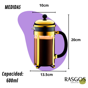 Cafetera de Embolo Prensa Francesa Dorada Disponible en 350ml-600ml-800ml