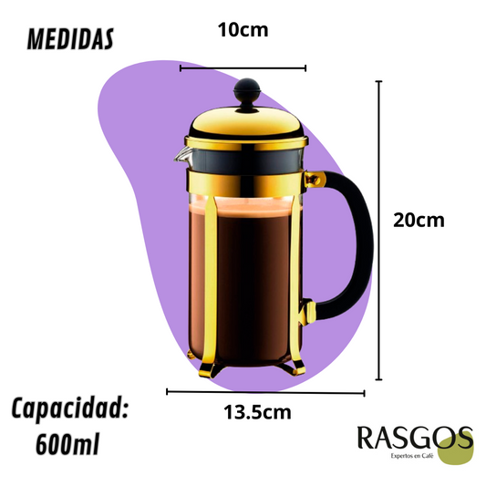 Cafetera de Embolo Prensa Francesa Dorada Disponible en 350ml-600ml-800ml