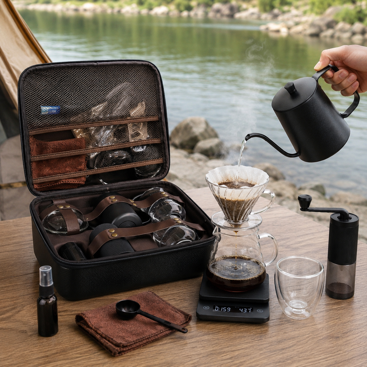 Kit Barista Portatil Para Cafe Filtrado Con Maleta