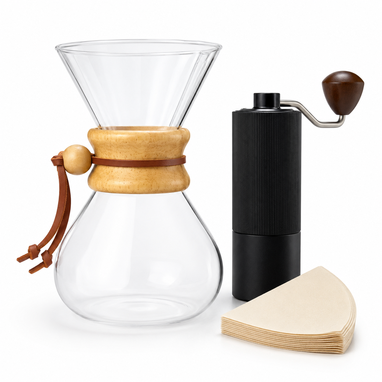 Kit Cafetera Tipo Chemex 600 ml con Molino Manual Profesional Muelas Conicas Acero Inoxidable