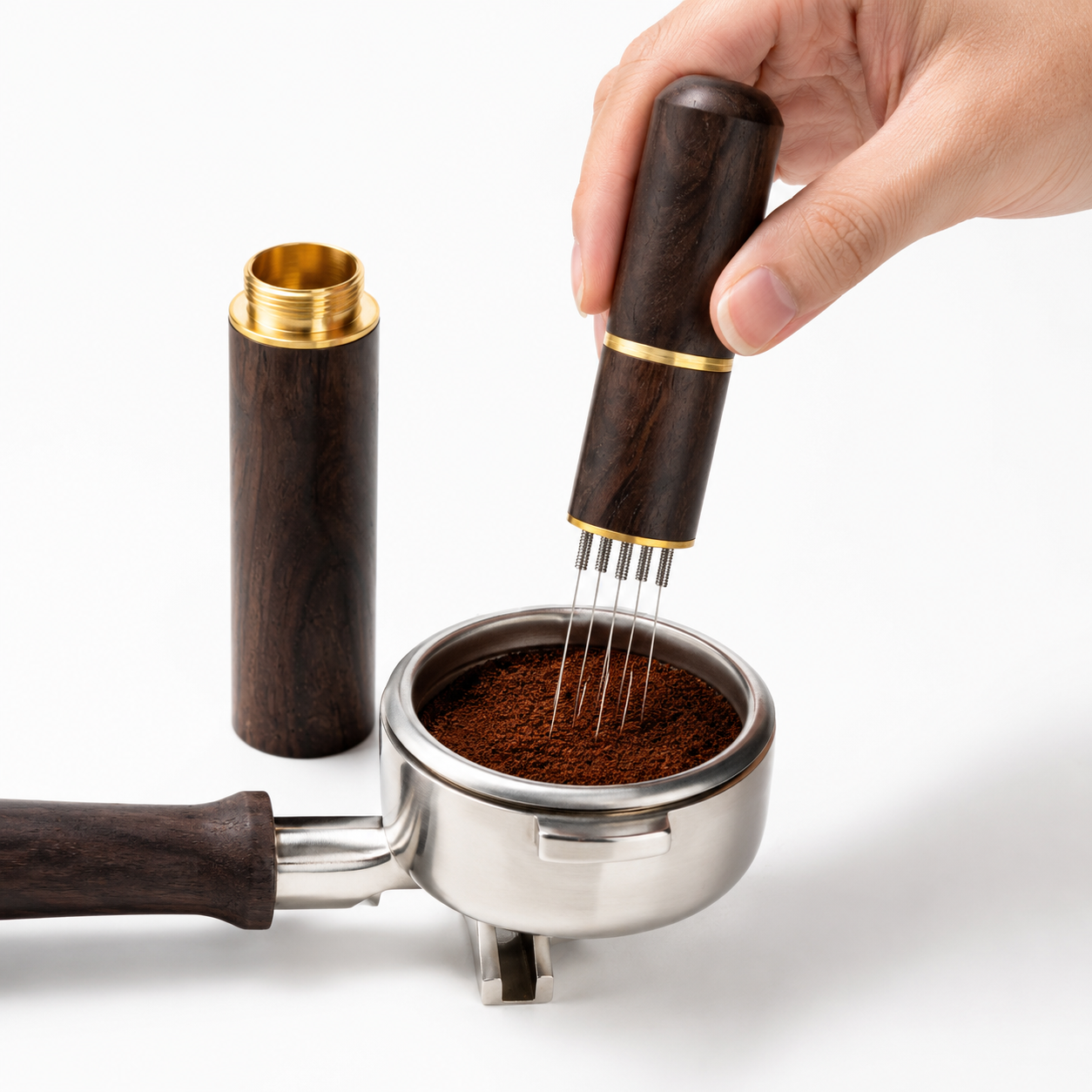 Distribuidor WDT de Madera con 6 Agujas para Cafe Maquina Espresso