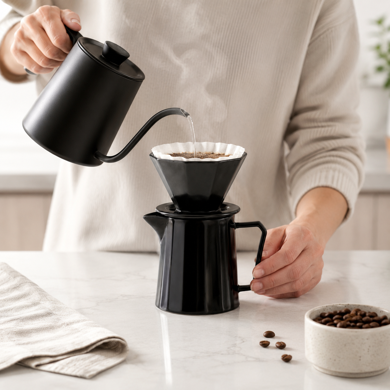 Kit Dripper Goteo Black Diamante | Cafetera Metodo V60 Ceramica con Server con Punta Fina