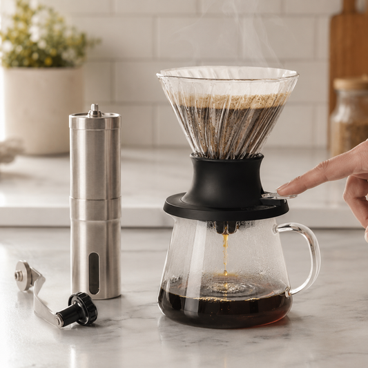 Kit Cafe v60 Tipo HARIO Switch con Molino Manual de Acero