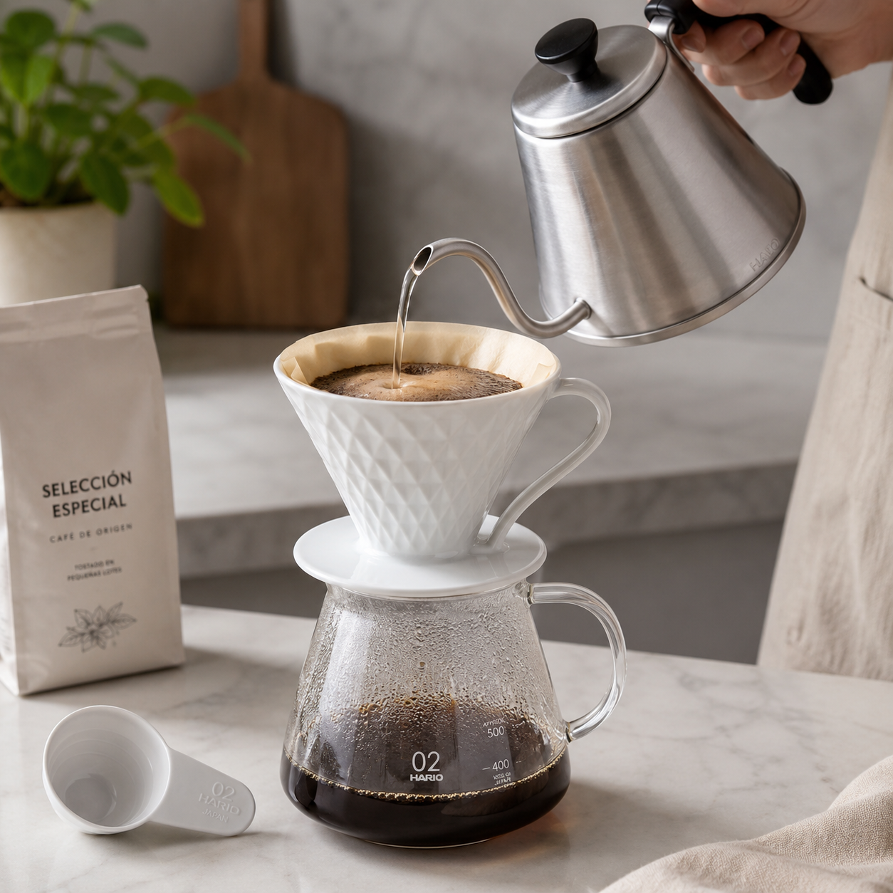 Kit V60 Ceramica Blanco 02 con Cuchara Medidora