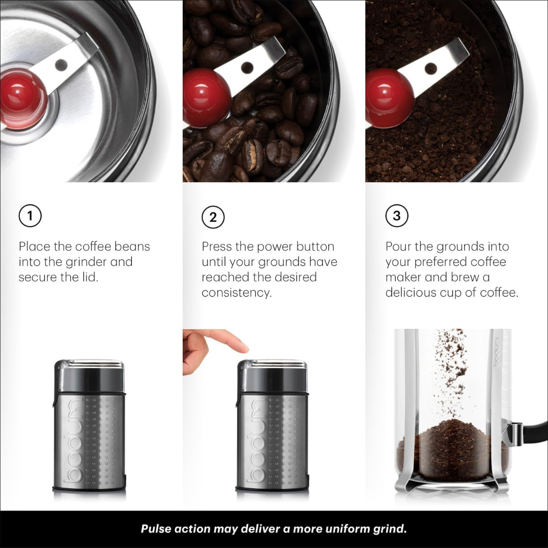 Bodum Molino Eléctrico Bistro Original de Cuchillas Plata Brillante