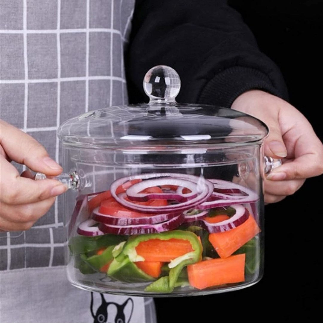 Olla de Vidrio Borosilicato con Tapa Caserola Antiadherente 1300ml