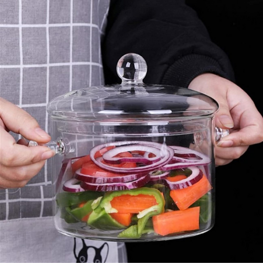 Olla de Vidrio Borosilicato con Tapa Caserola Antiadherente 1300ml