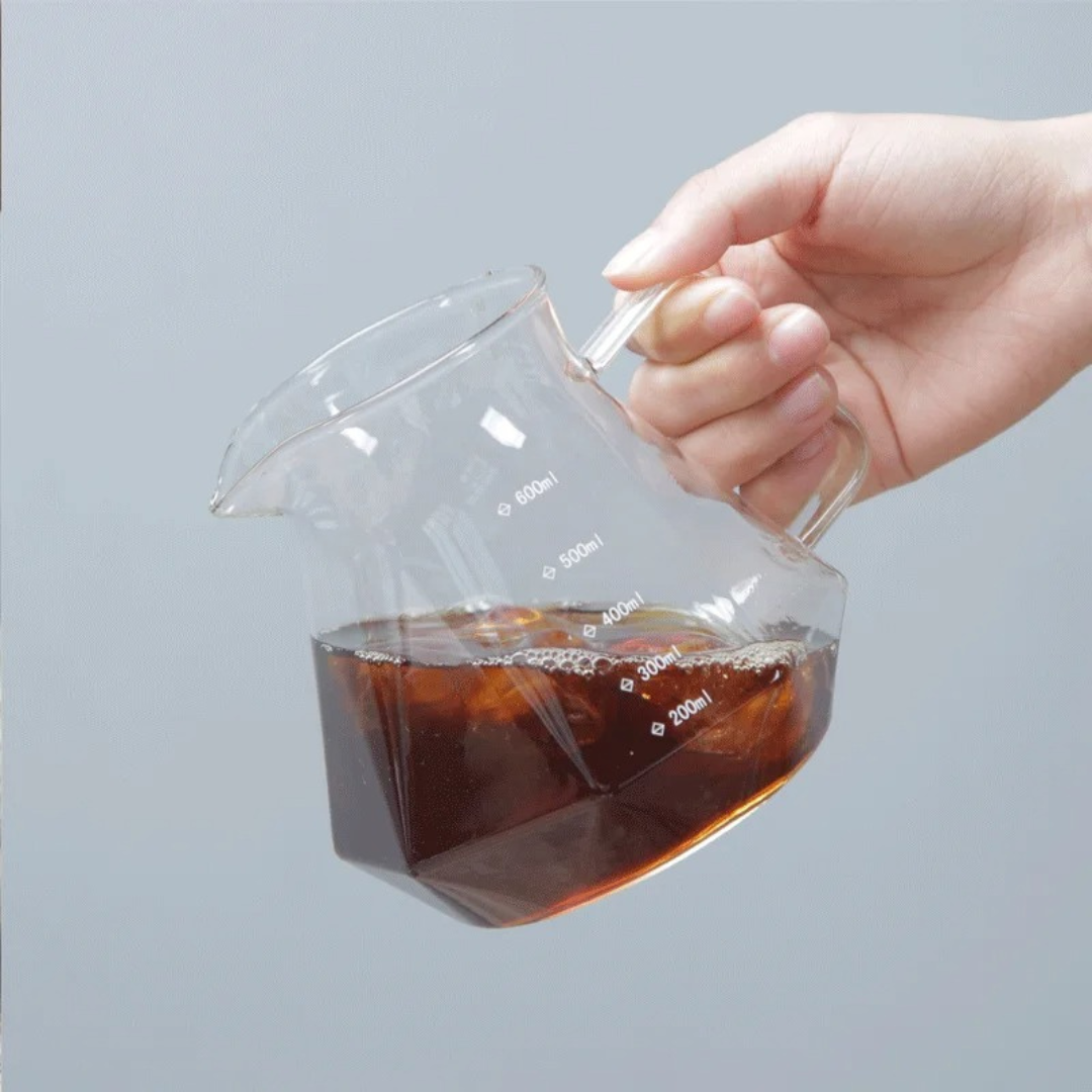 Servidor Transparente Diamantado para Café 600ml Vidrio Borosilicato con Tapa