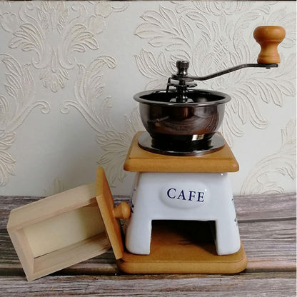 Moledor de Café en Madera y Porcelana Clásico con Diseño Floral