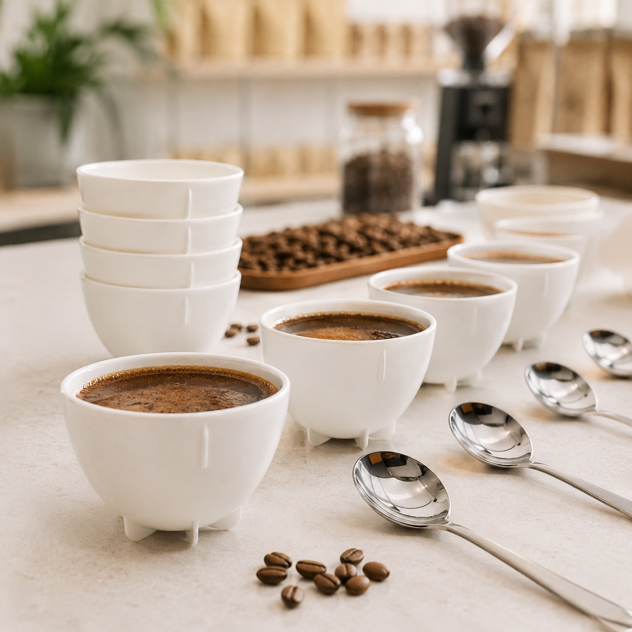 Taza Blanca para Catacion de Cafe 200 ml Apilable