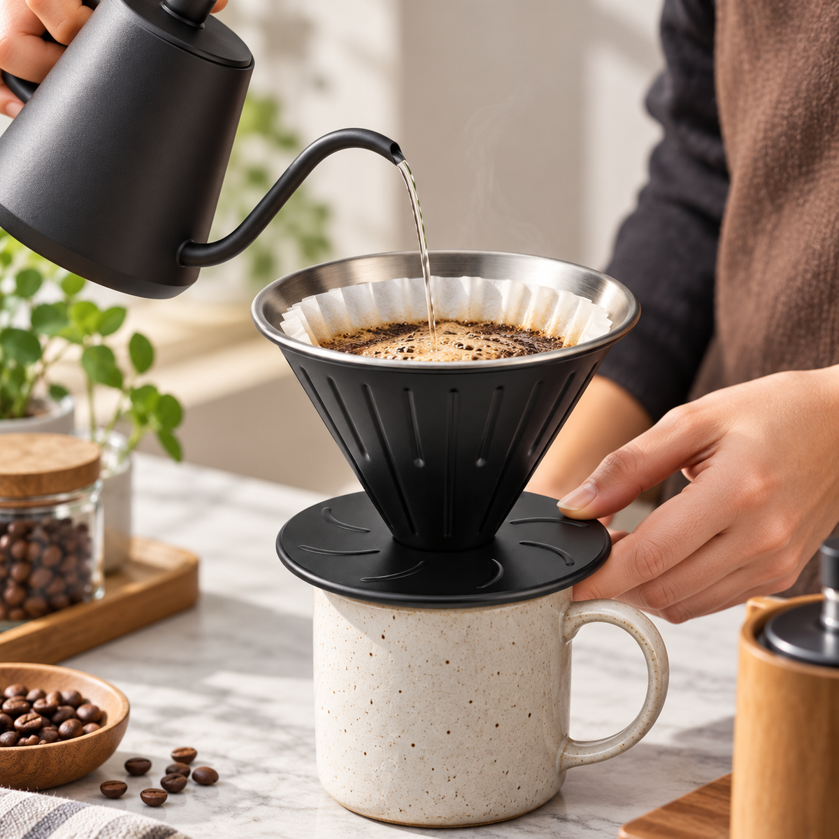 Cafetera Dripper V60 02 Acero Negro para Cafe Filtrado