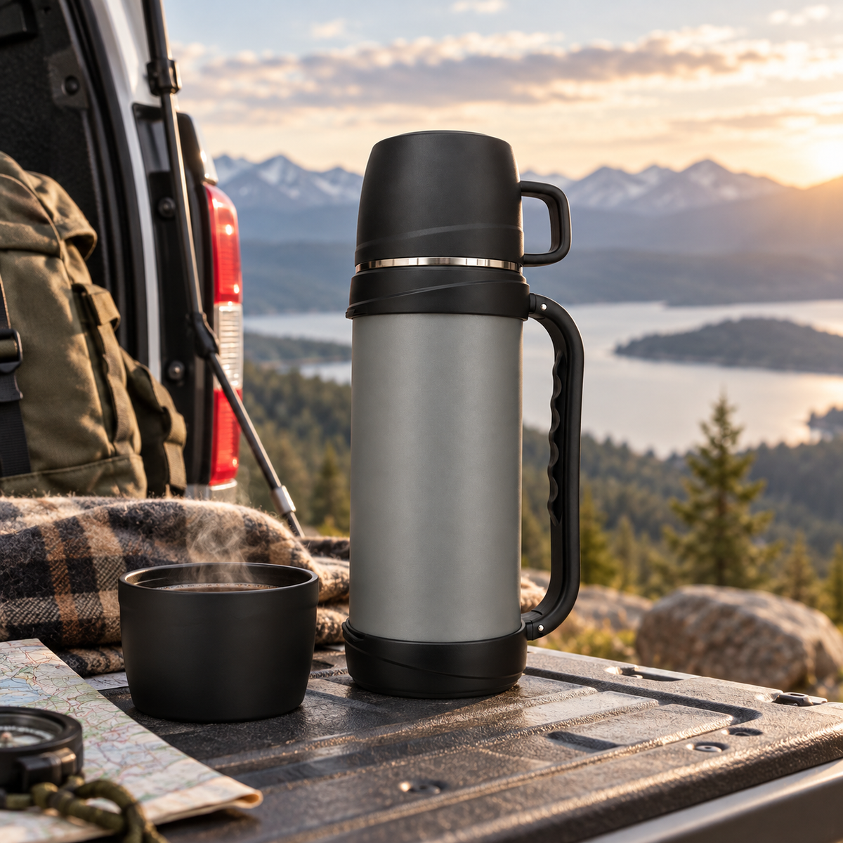 Termo Camping Acero Inoxidable Tapa Pocillo Gris 1.2 Litros