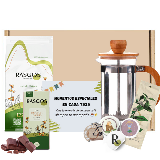 Super Kit Hogar del Barista | Prensa Bambu 350ml + Café Insignia 250g + Chocolatina + Mensaje Personalizado