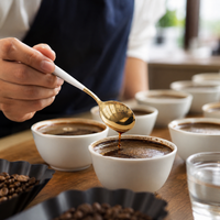 Cuchara Dorada para Catacion de Cafe con Mango Blanco