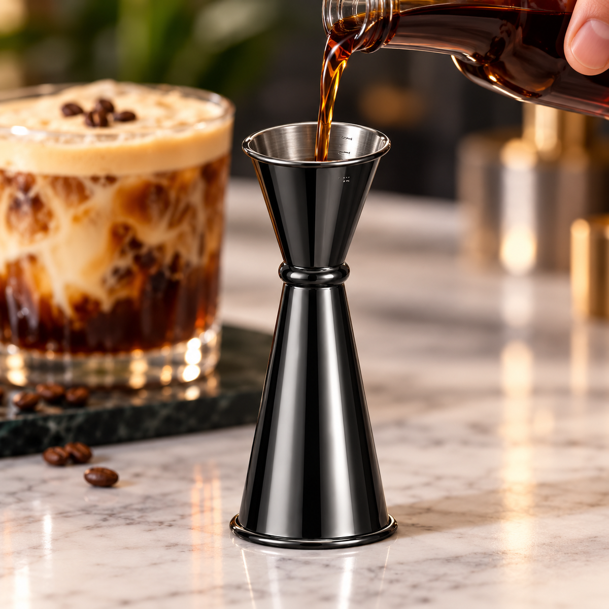 Jigger Medidor Doble Negro 1 Oz / 2 Oz para Coctelería