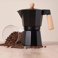 Moka Italiana Negra con Mango en Madera 3 Tazas 150ml