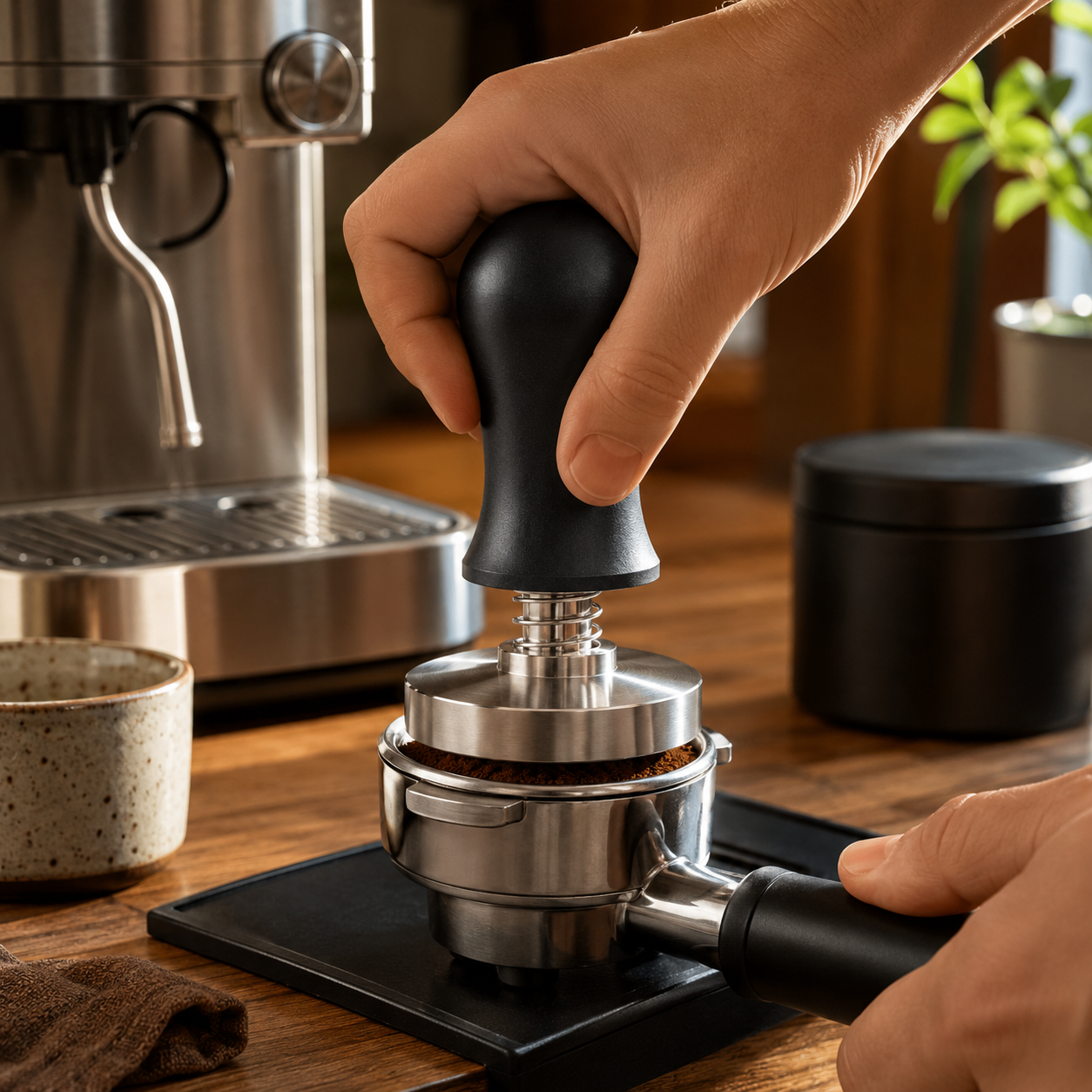 Tamper Pisador Cafe Maquina Espresso 49 mm con retorno interno