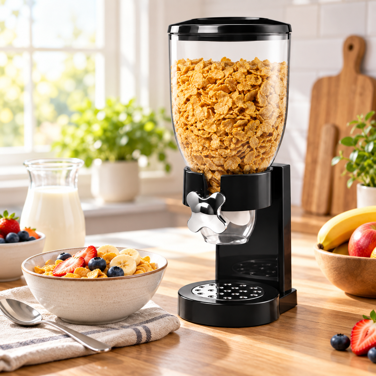 Dispensador de Cereales Individual Negro con Dosificador