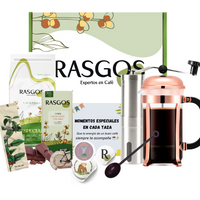 Super Kit de Preparacion de Café para Regalar | Prensa Oro Rosa 350ml + Café Insignia 250g + Molino + Chocolatina + Cuchara + Mensaje Personalizado