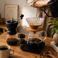 Kit de Cafe Metodo Dripper V60 con Molino Manual de Muelas Conicas Ceramicas Resistentes
