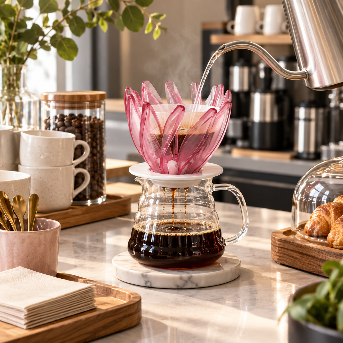 Metodo Tipo HARIO Suiren V60 02 Rosado Flor de Loto para Cafe Filtrado