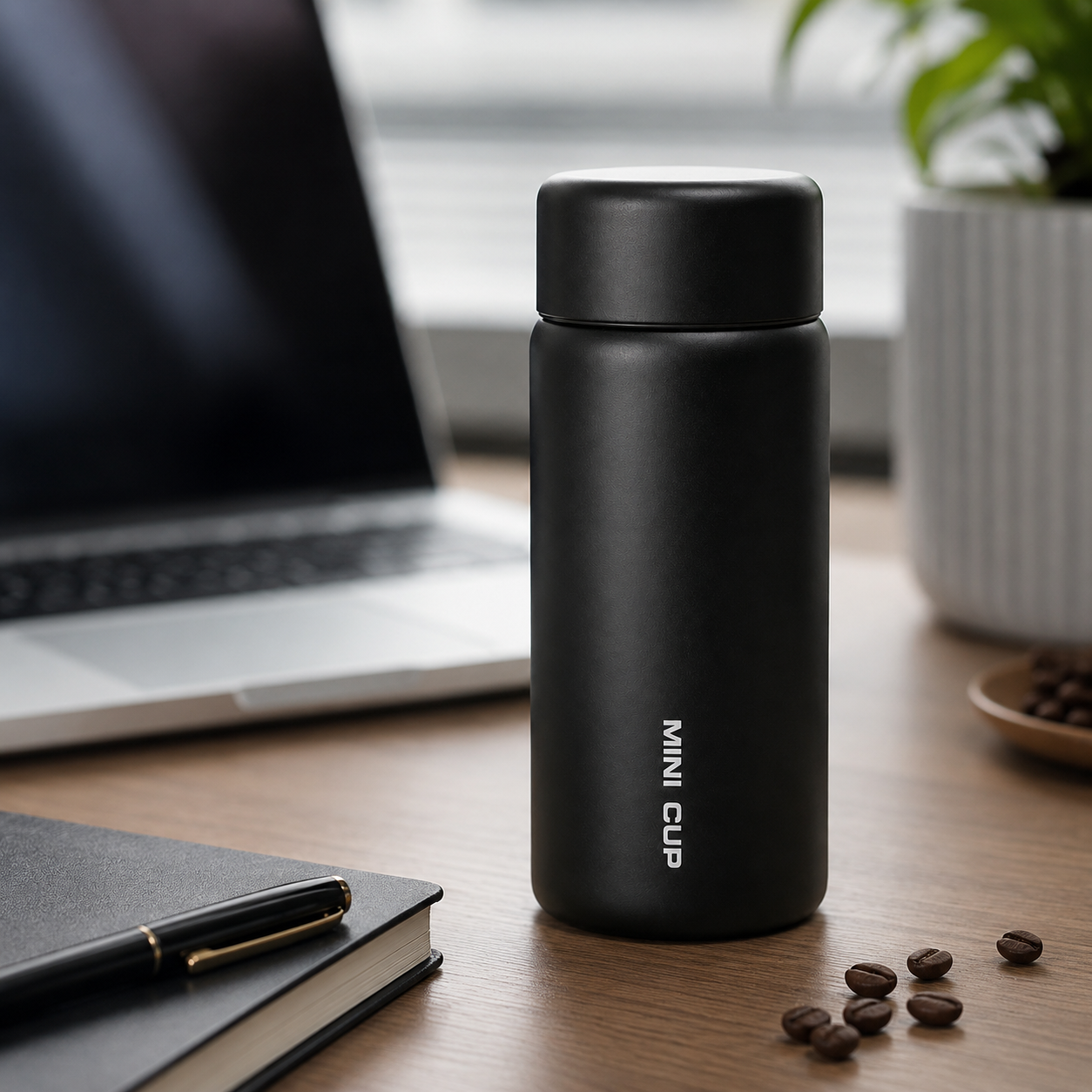 Termo Termico de Acero Inoxidable Negro 380 ml Mini Cup