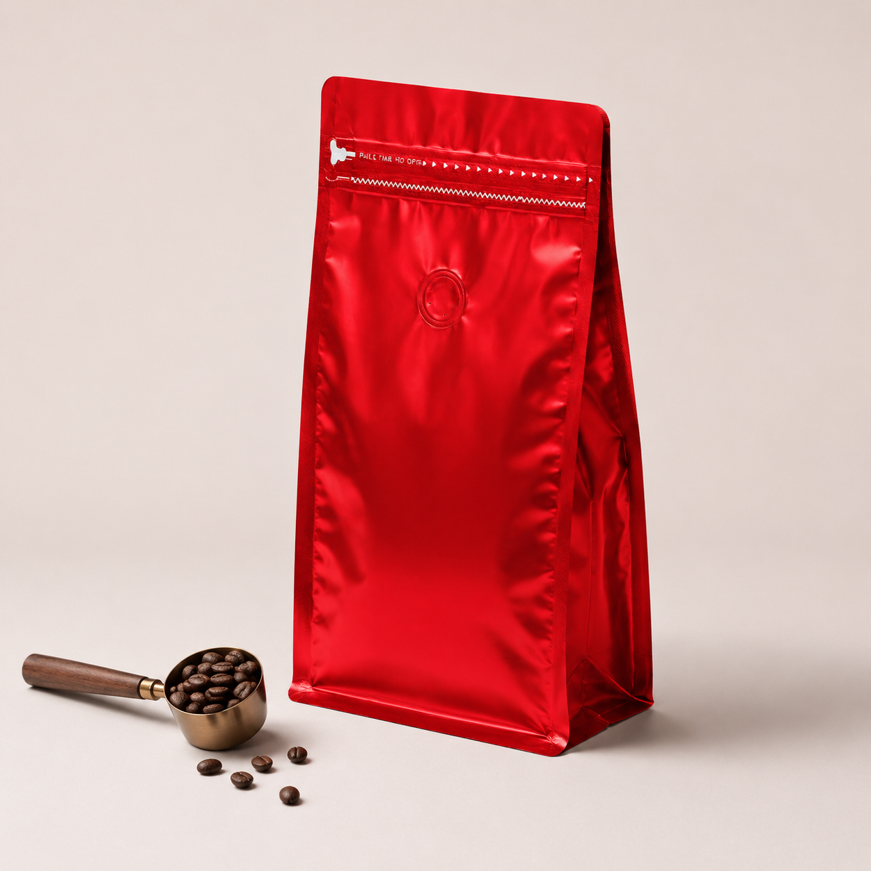 Bolsa Media Libra Cafe Cuadrado Rojo Metalizado x 50 Unidades 250 g