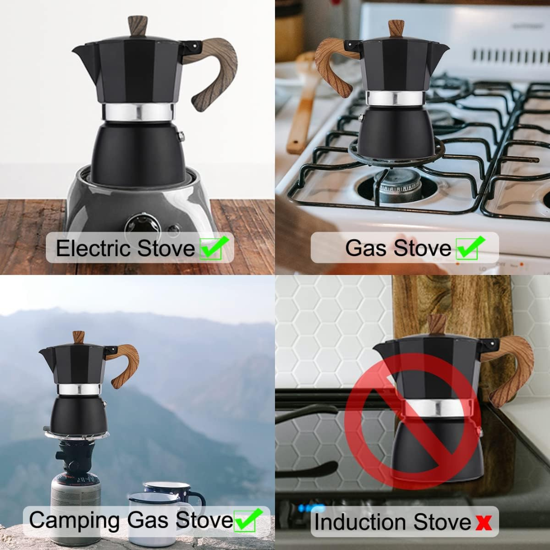 Cafetera Moka Italiana 150ml Aluminio Color Negra 3 Tazas