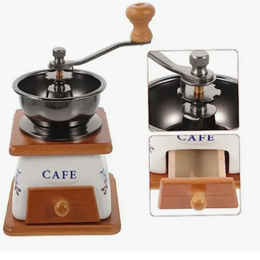 Moledor de Café en Madera y Porcelana Clásico con Diseño Floral